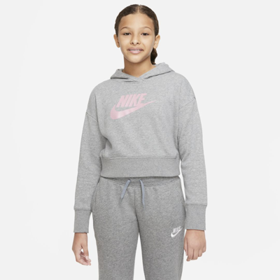 Shop Nike Sportswear Club Big Kids' (girls') French Terry Cropped Hoodie In Grey