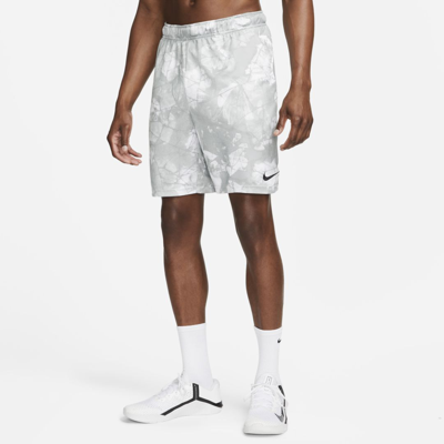 Shop Nike Men's Dri-fit Knit Print Fitness Shorts In Grey