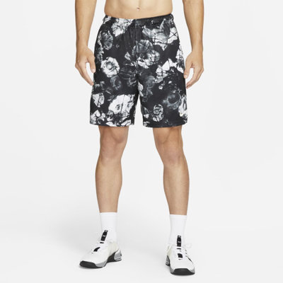Shop Nike Men's Dri-fit Knit Print Fitness Shorts In Black