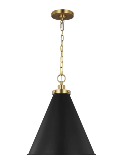 Shop Chapman & Myers Visual Comfort Studio Medium Cone Pendant In Midnight Black Burnished Brass