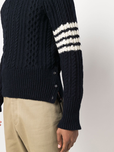 Shop Thom Browne 4-bar Cable-knit Jumper In Blau