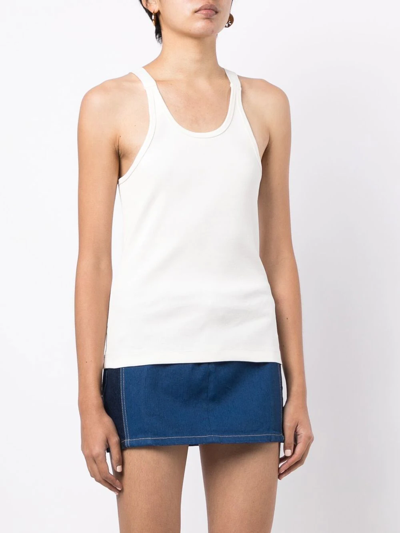 Shop Dion Lee Logo-strap Ribbed Tank Top In White