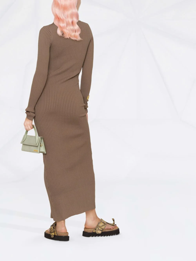 Shop Nanushka Ribbed-knit Cotton Zip-up Dress In Brown