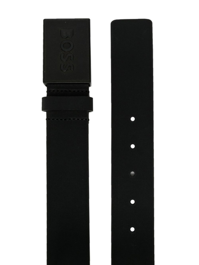 Shop Hugo Boss Logo-plaque Leather Belt In Black
