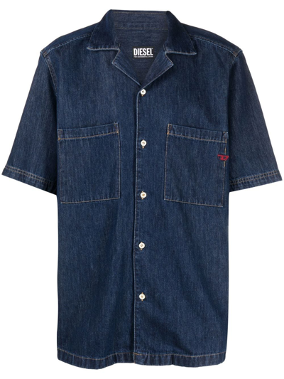 Shop Diesel D-paroshort Short-sleeved Denim Shirt In Blue