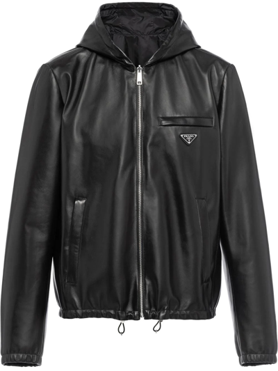 Shop Prada Reversible Hooded Jacket In Black