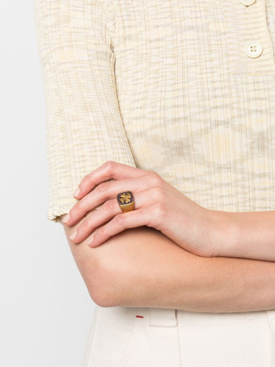 Shop Goossens Talisman Clover Signet Ring In Gold