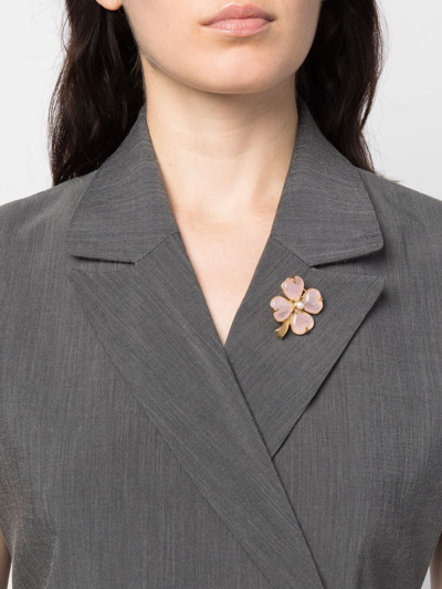 Goossens Four-leaf Clover Gemstone Brooch In Gold