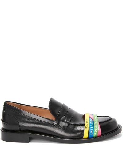 Shop Jw Anderson Slogan-print Strap Loafers In Black