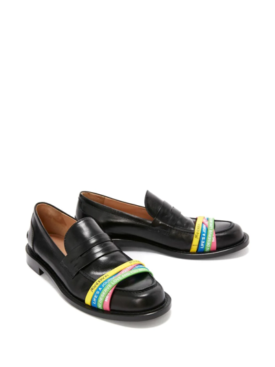 Shop Jw Anderson Slogan-print Strap Loafers In Black