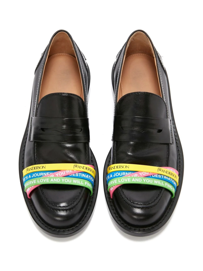 Shop Jw Anderson Slogan-print Strap Loafers In Black