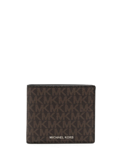 Michael Kors Logo-print Bi-fold Wallet In Braun