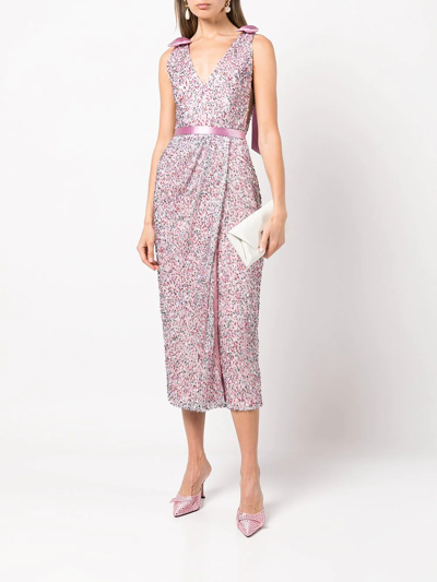 Shop Markarian Ella Bow-detail Sequinned Dress In Pink