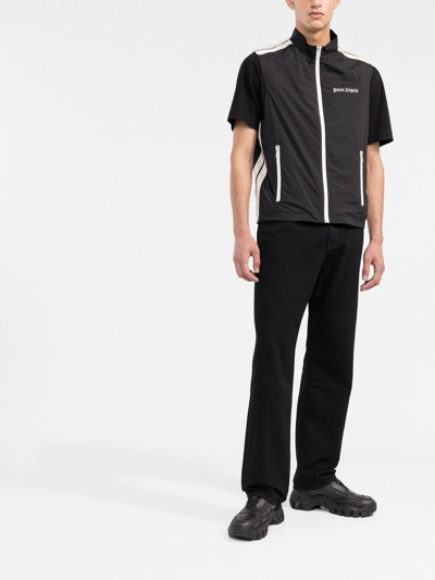 Palm Angels Logo Zip-front Sleeveless Jacket In Schwarz