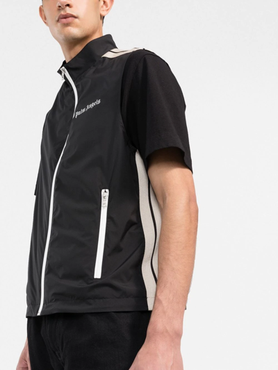Palm Angels Logo Zip-front Sleeveless Jacket In Schwarz