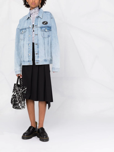 We11 Done We11done Logo Patch Faded Denim Jacket In Blue