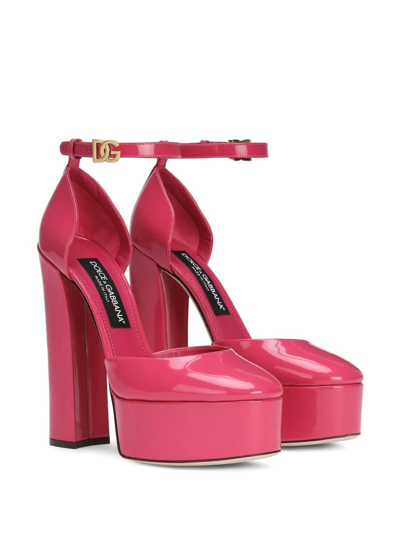 Shop Dolce & Gabbana 145mm Patent Leather Platform Pumps In Pink