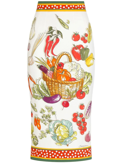 Shop Dolce & Gabbana Vegetable-print Pencil Skirt In White