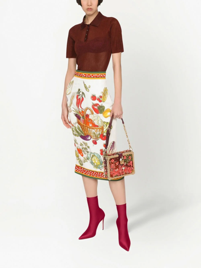Dolce & Gabbana Stretch Silk Charmeuse Midi Pencil Skirt In White