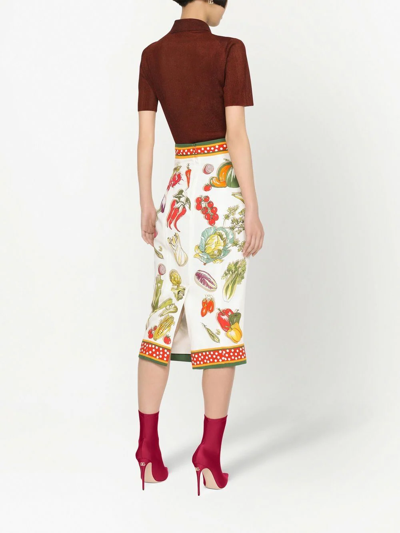 Dolce & Gabbana Stretch Silk Charmeuse Midi Pencil Skirt In White