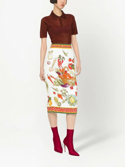 Dolce & Gabbana Stretch Silk Charmeuse Midi Pencil Skirt In White
