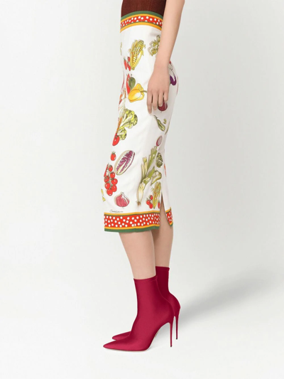 Dolce & Gabbana Stretch Silk Charmeuse Midi Pencil Skirt In White