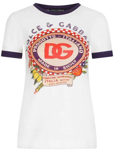 Dolce & Gabbana White Logo Print Coton T-shirt | ModeSens