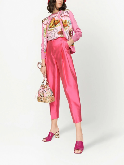 Dolce & Gabbana Sicilian Rice Ball Print Silk Sweater Vest In Pink