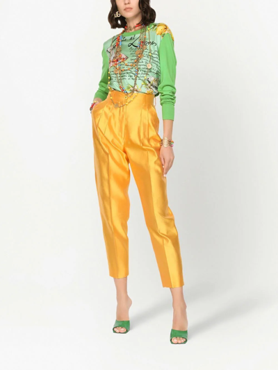 Shop Dolce & Gabbana High-rise Silk Trousers In Green