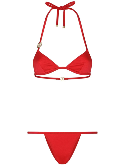 Shop Dolce & Gabbana Dg Logo Triangle Bikini In Red