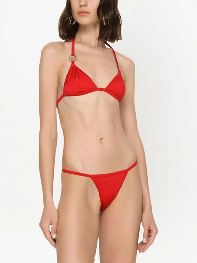 Shop Dolce & Gabbana Dg Logo Triangle Bikini In Red