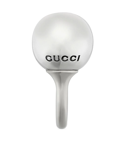 Shop Gucci Sphere-detail Logo-engraved Ring In Silver