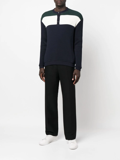 Shop Giorgio Armani Ribbed-knit Polo Jumper In Blau