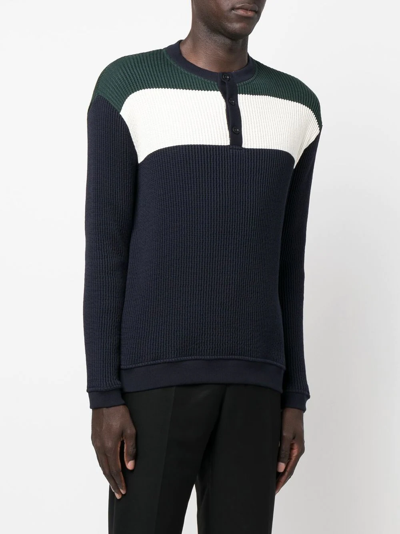 Giorgio Armani Ribbed-knit Cotton Sweater In Blau