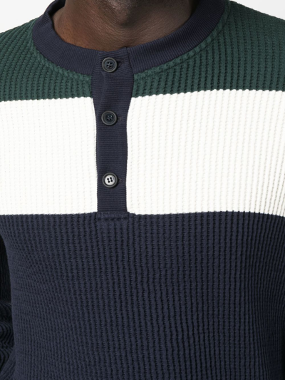 Giorgio Armani Ribbed-knit Cotton Sweater In Blau