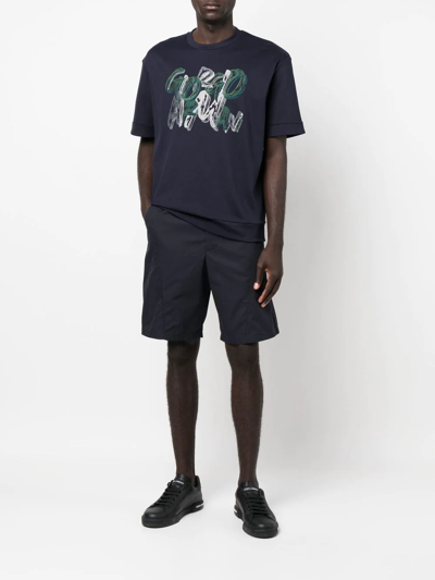 Shop Giorgio Armani Drawstring Organic Cotton Track Shorts In Blau