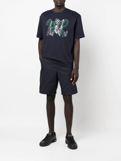 Giorgio Armani Drawstring Organic Cotton Track Shorts In Blau