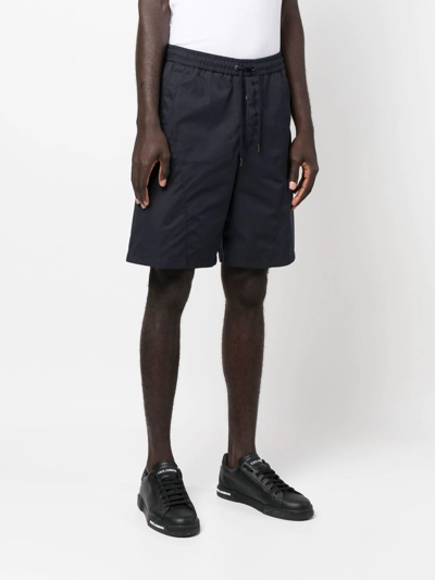 Shop Giorgio Armani Drawstring Organic Cotton Track Shorts In Blau