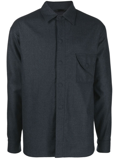 Shop Giorgio Armani Wool Shirt Jacket In Blau