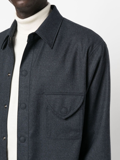 Shop Giorgio Armani Wool Shirt Jacket In Blau