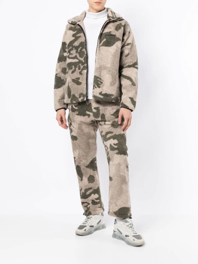 Shop Essentials Camouflage Fleece Jacket In Braun