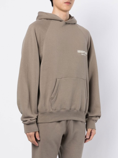 Essentials Logo-print Long-sleeve Hoodie In Brown