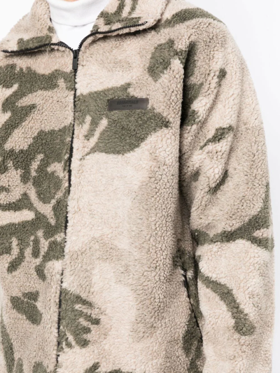 Shop Essentials Camouflage Fleece Jacket In Braun