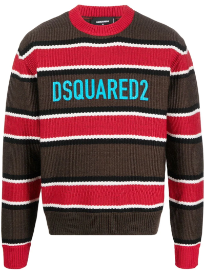 Dsquared2 Logo Crew Neck Sweater With Striped Pattern In Multi