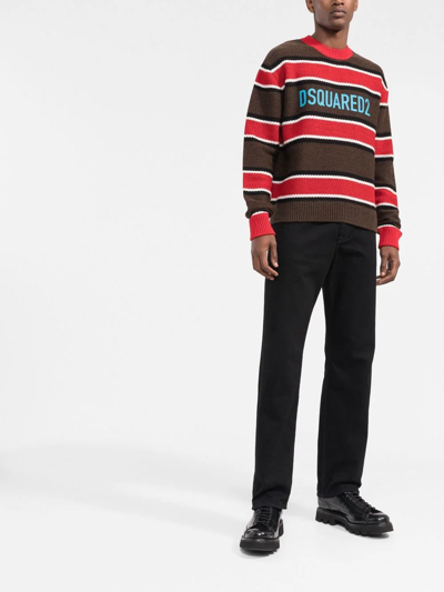 Shop Dsquared2 Jacquard Logo Striped Jumper In Braun