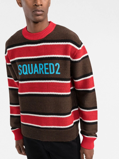Dsquared2 Logo Crew Neck Sweater With Striped Pattern In Multi