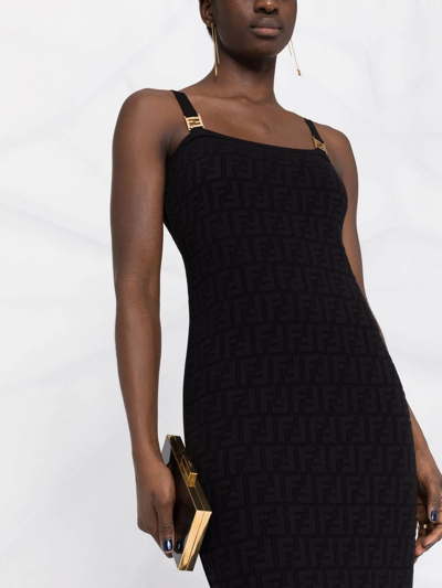 Fendi Monogram-jacquard Bodycon Midi Dress In Schwarz
