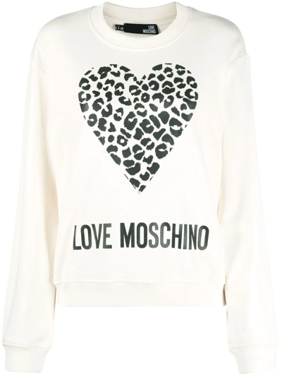 Shop Love Moschino Heart-print Cotton Sweatshirt In Nude