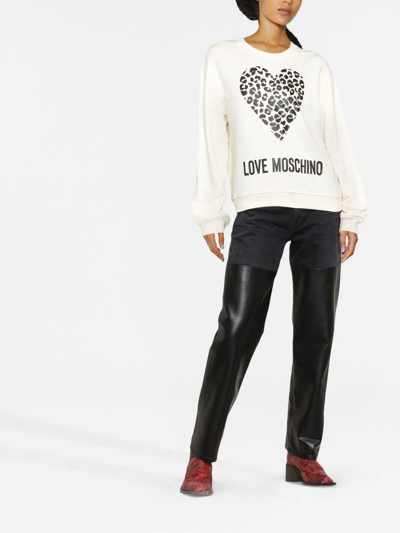 Shop Love Moschino Heart-print Cotton Sweatshirt In Nude
