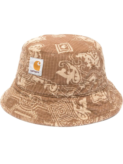 Shop Carhartt Bandana-print Bucket Hat In Braun
